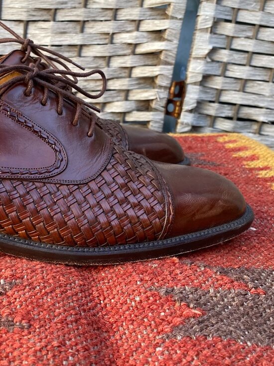 Vintage Mezlan San Juan Woven Leather Mens Shoes Made in Spain Brown Loafers 8.5 main image 3